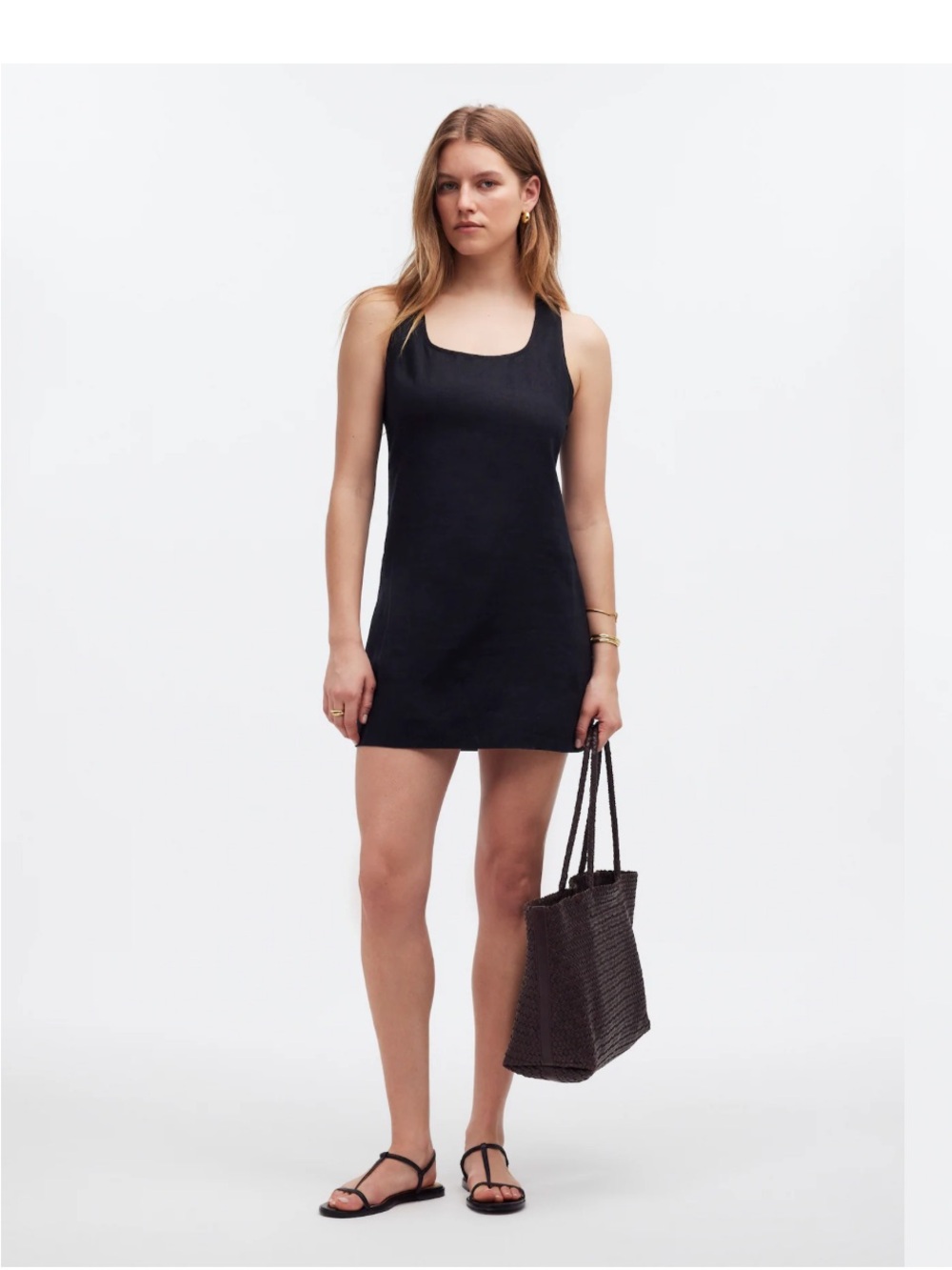 Madewell 100% Linen Cross-Back A-Line Mini Dress in True Black - Size 6